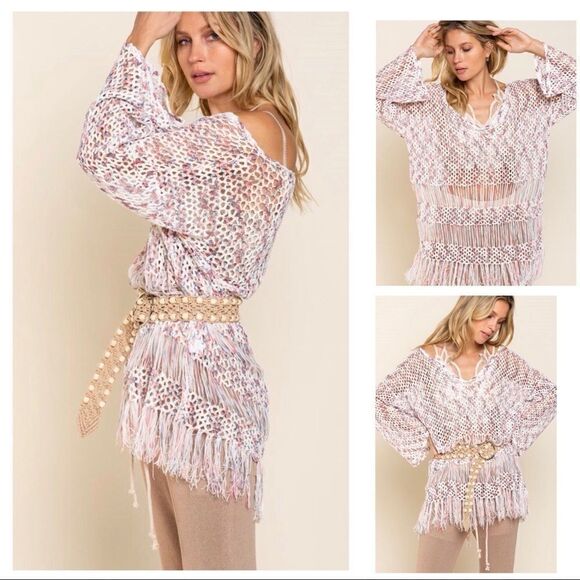 POL Sweaters - 𝅺fringe Tiered Lightweight Sweater Tunic